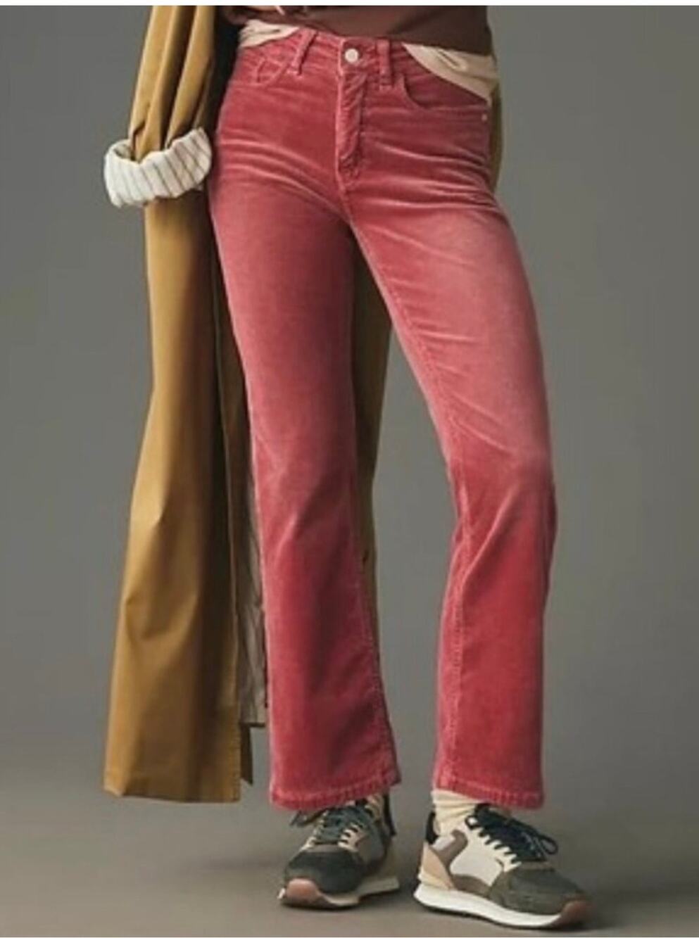 Anthropologie Pilcro Jeans Womens 25 Pink Yaya Corduroy Crop Flare Boho Mid Rise